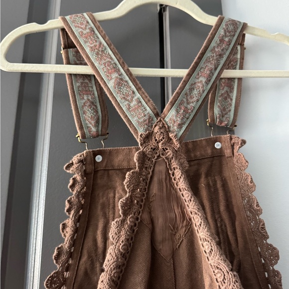 Free People Trails End Lace Crochet Vintage Overalls Maxi Dress Skirtall - Picture 8 of 9